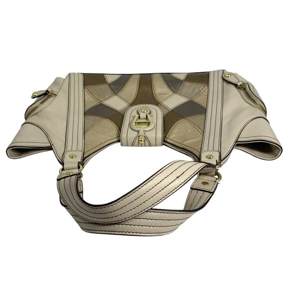 VTG ETIENNE AIGNER Large Patchwork Leather Handbag Gold Accent, Snap Closure EUC - Picture 9 of 13